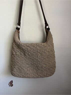 Vintage Crochet Woven Jute Shoulder Bag 90s Purse Bohemian Hippie Handbag